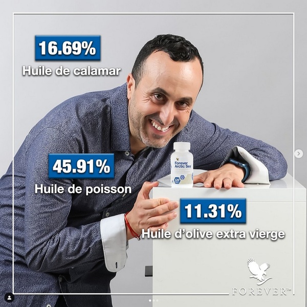 A high-contrast ad featuring a person presenting an omega-3 supplement bottle, highlighted by specific ingredient percentage labels to communicate value.